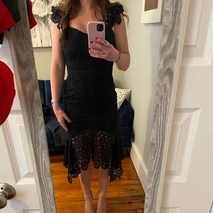 Navy midi lace dress. Perfect wedding guest dress